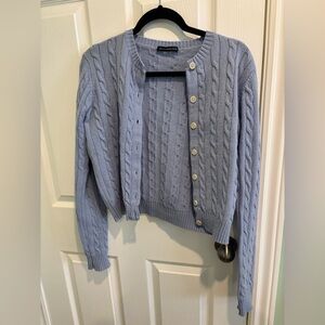 Brandy Melville Cable Knit Light Blue Cardigan Sweater